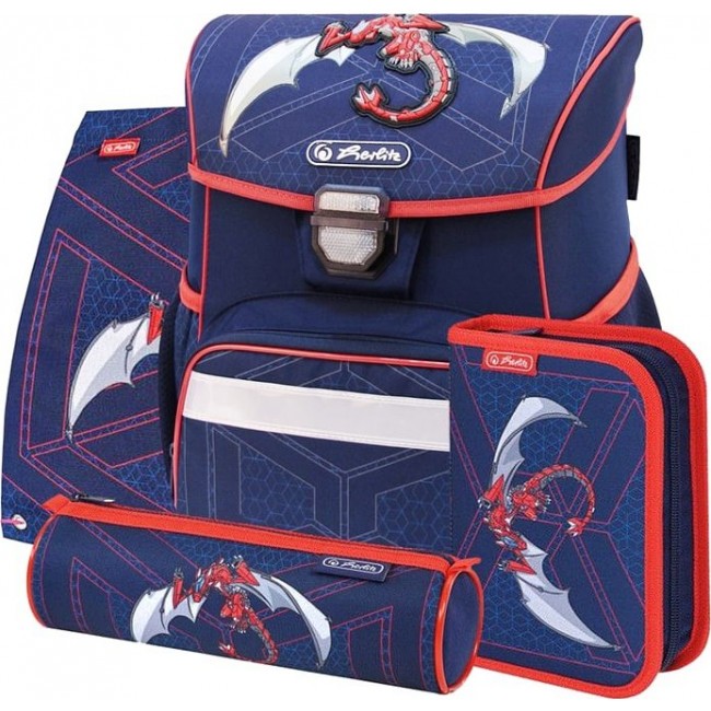Школьный рюкзак с комплектом Herlitz Loop plus Красный робо дракон - фото №1