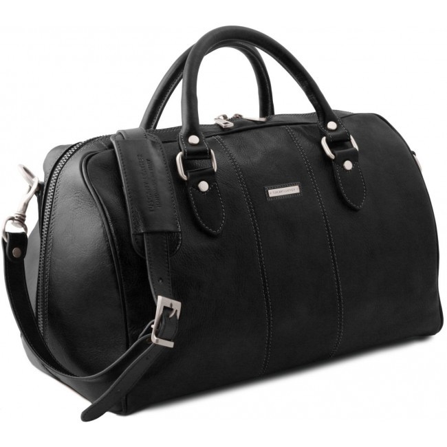 Дорожная кожаная сумка Tuscany Leather Lisbona даффл маленький размер TL141658 Черный - фото №3