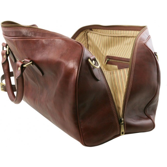 Дорожная кожаная сумка Tuscany Leather Lisbona даффл маленький размер TL141658 Черный - фото №5