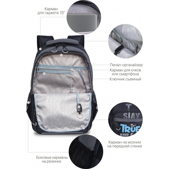 Рюкзак школьный Grizzly RB-254-5 черный-синий - фото №5
